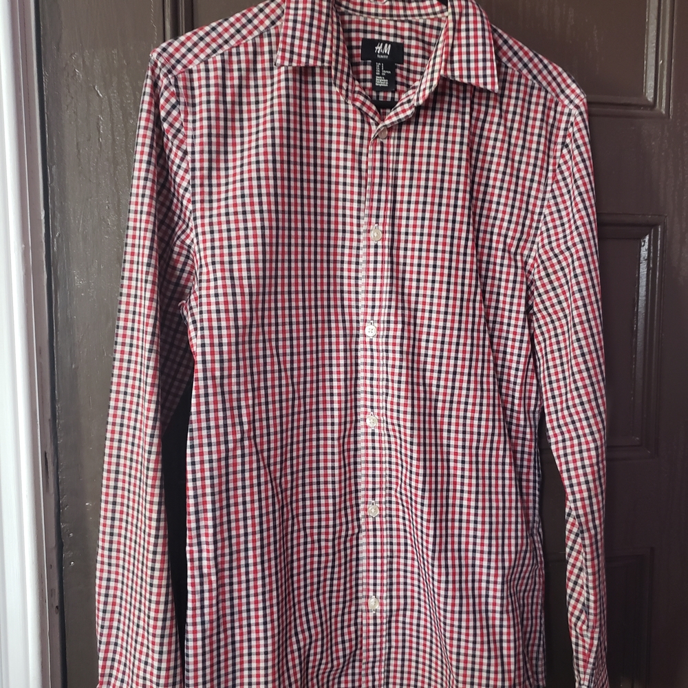 H&M Men's Red and Black Plaid Shirt